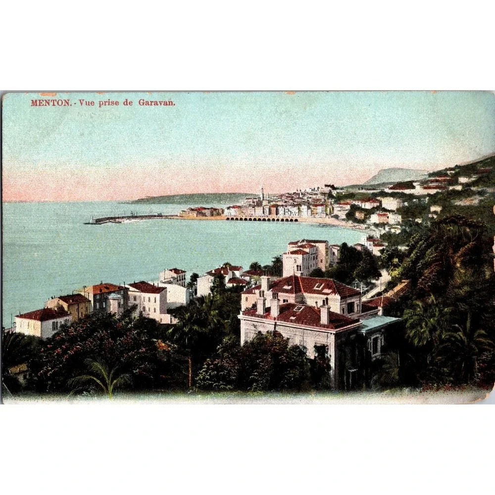 Vintage‎ Menton France Coastal View from Garavan Postcard c1900s